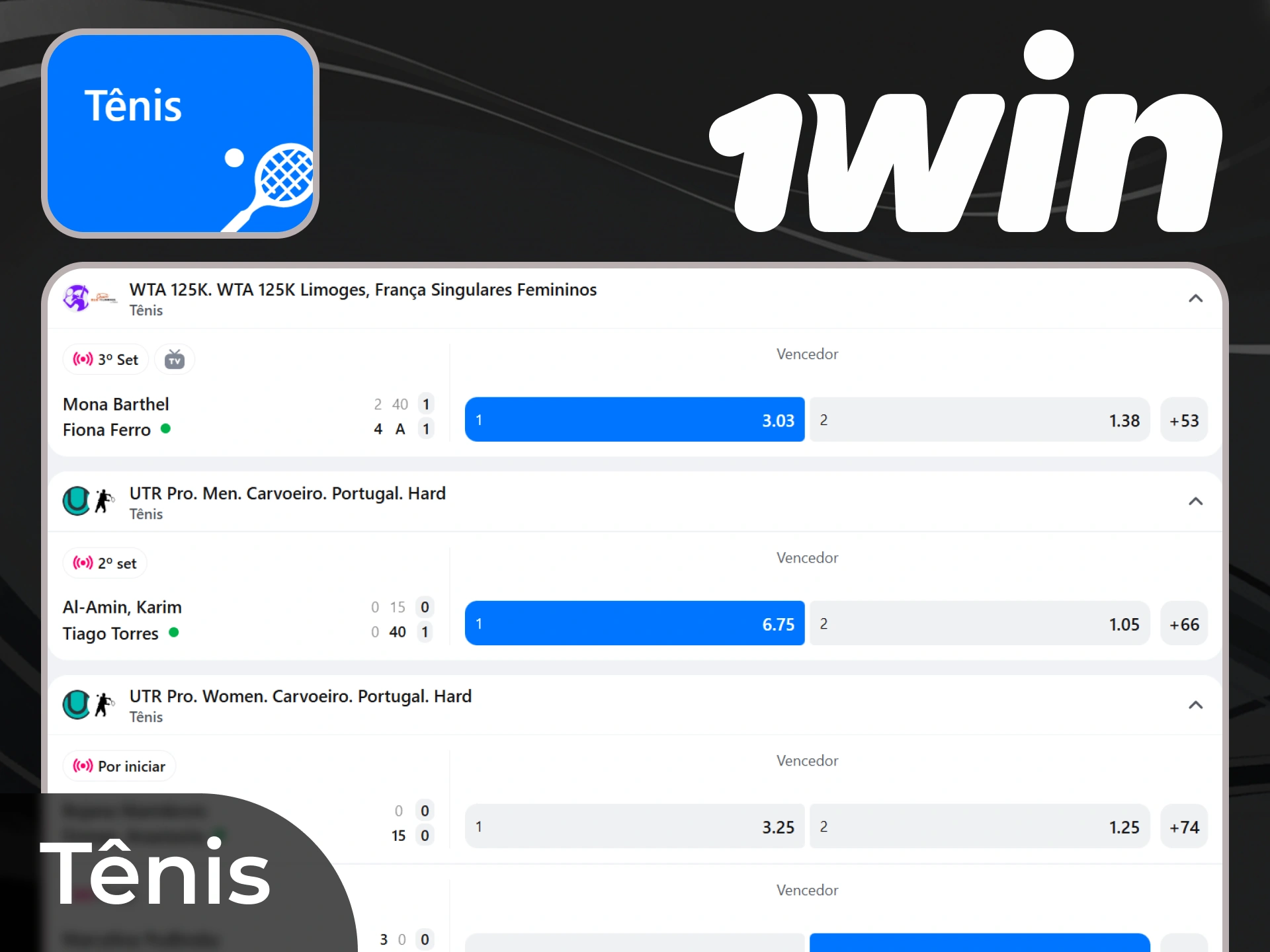 Aposta no tênis no site ou aplicativo 1win.